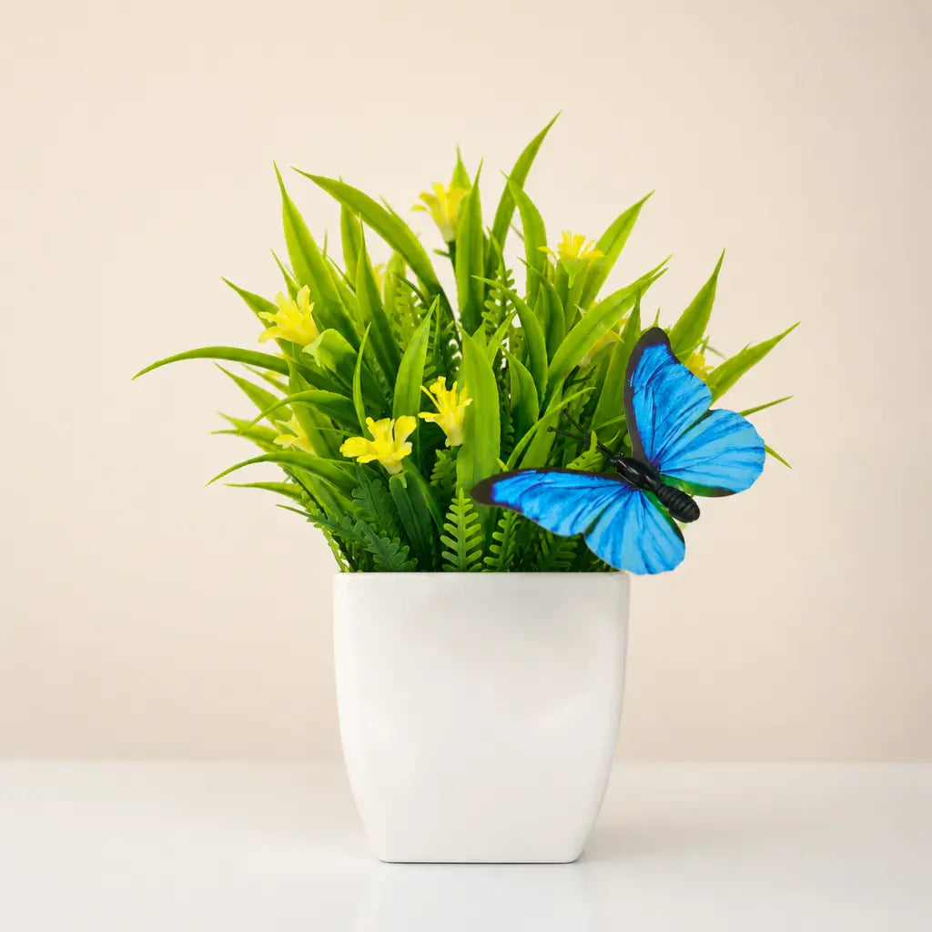 4-Pack Artificial Plant Mini Simulation Eucalyptus Potted Plant with 4 Butterfly Stakes , Suitable for Home, Indoor Office Desks, Rooms, Bathrooms, Thanksgiving, Blackfriday, Christmas, New Year Decoration