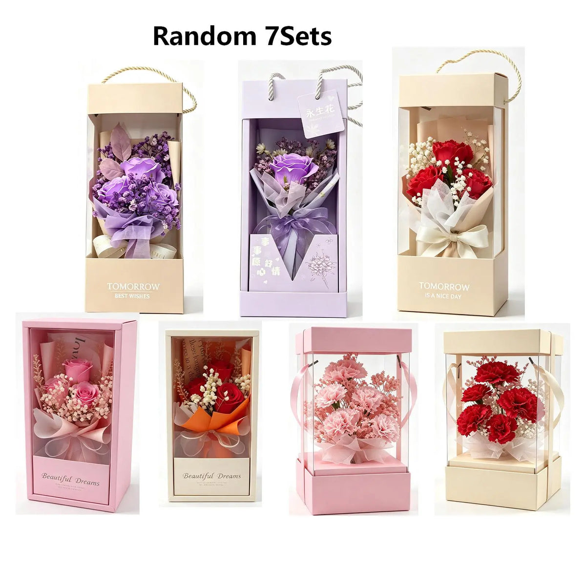 7-Set Preserved Decorative Flower Bouquet with Gift Box, Long-Lasting Floral Arrangements, Home Ornaments, Ideal Birthday Gifts for Girlfriend’s Room Decor