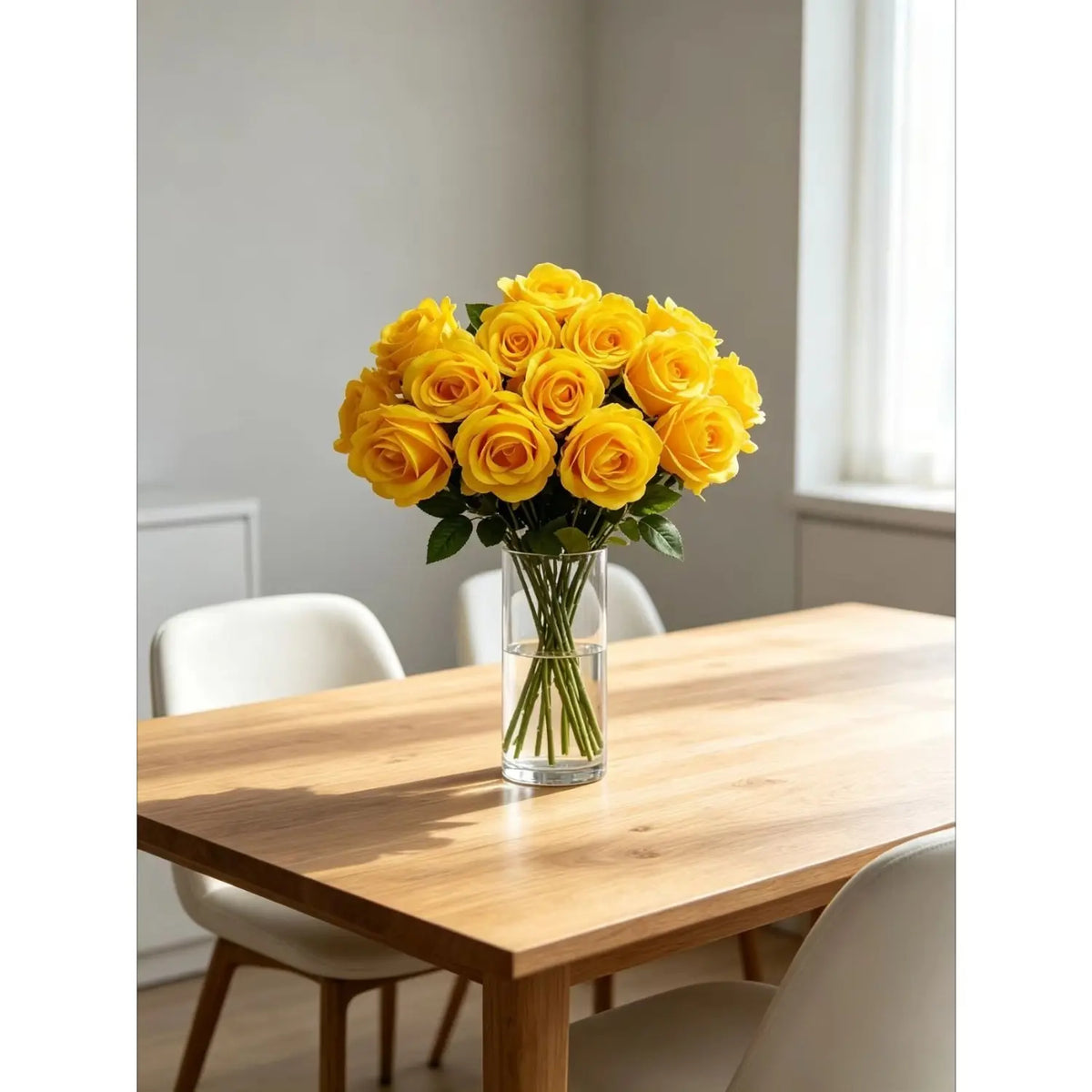 12 pieces of simulated yellow rose with artificial stems and leaves. High-quality textured filling material for home decoration vases. Wedding decoration bouquets Decorative Florals