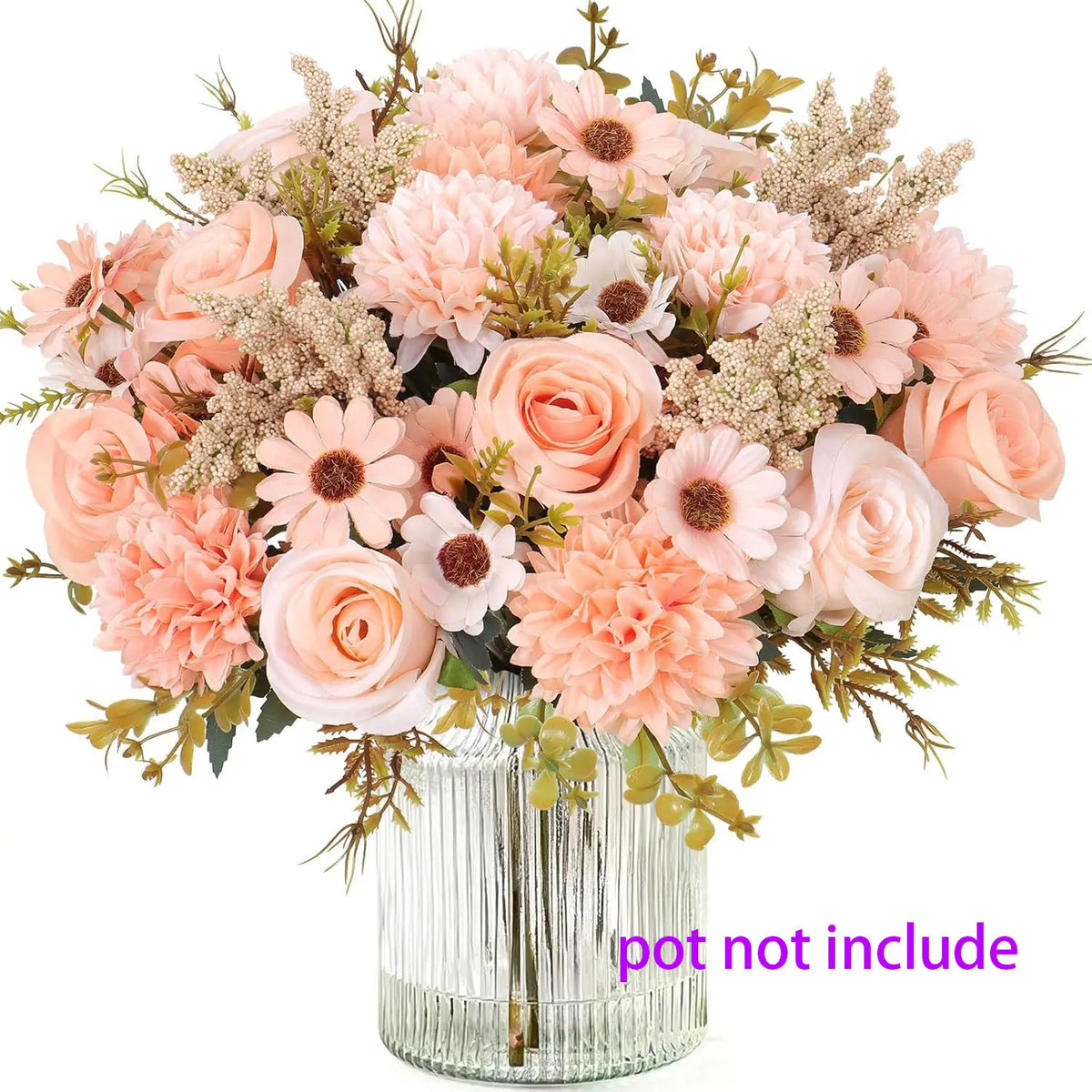 4 Pack Artificial Flowers Like Real Artificial Decoration Bouquet Silk Artificial Roses Bouquet with Daisy Chrysanthemum Pink Flowers for Centerpiece Table Wedding Party Home Spring Decor #GLOBAL PICKS