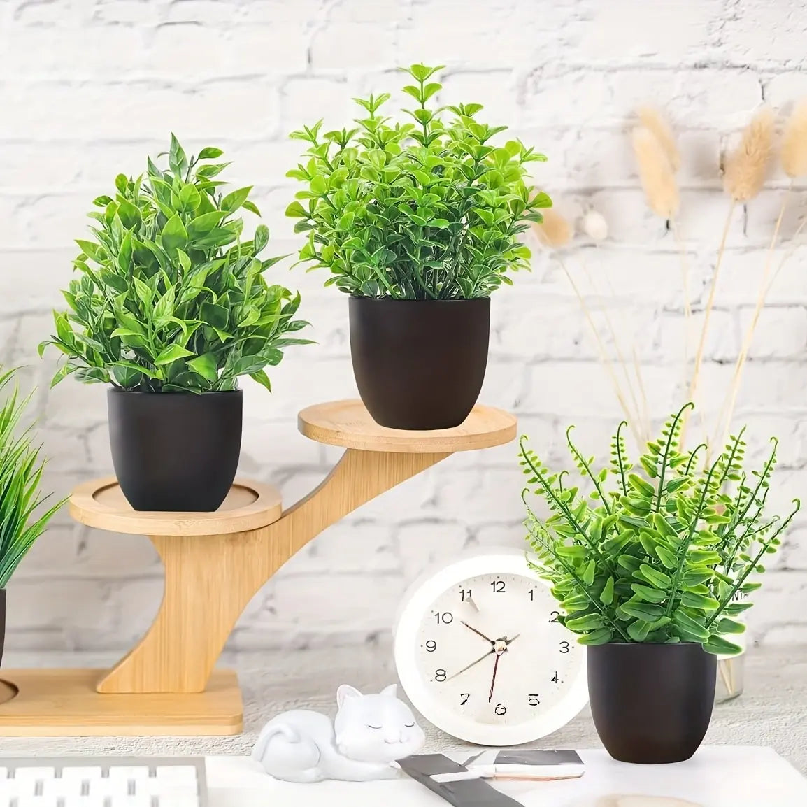 4-Piece Artificial Potted Plant Set - 7.1 in Faux Greenery with Pots, Artificial Indoor Plants for Home & Office Decor, House Accessories, Garden Ornaments