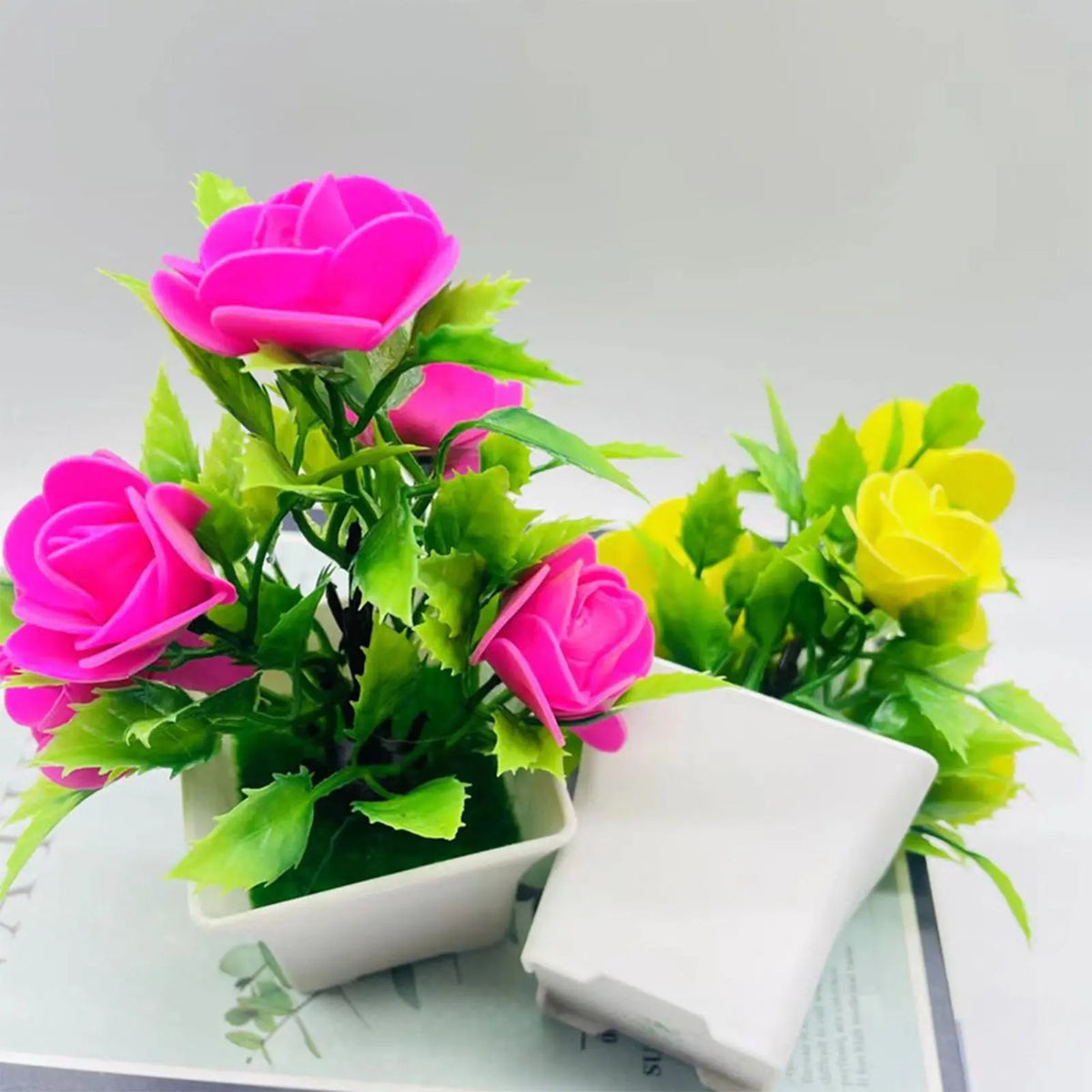 5Pcs Small Artificial Potted Bonsai Plants - Faux Desktop Tabletop Decor, Indoor Home Office Decorative Simulated Flowers
