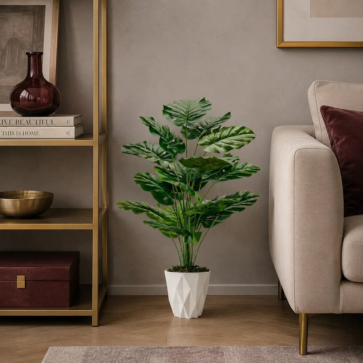 Der Rose 28" Plastic Large Artificial Monstera Decorative Fake Plants with White Pot - House Decor for Office Room Refresh, Porch Patio Planters & New Home Garden Decor