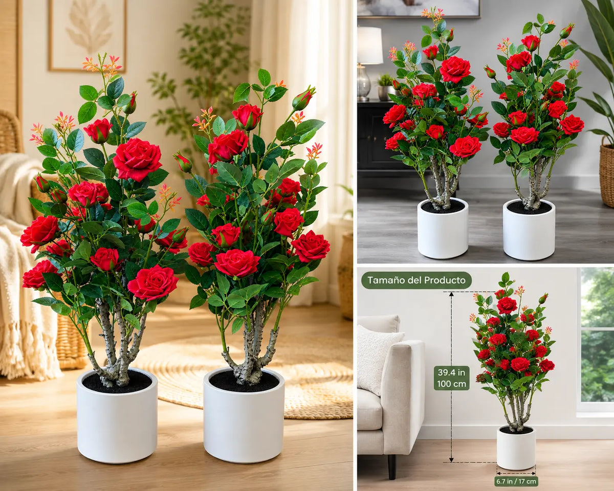 39.37 in Artificial Roses Plant, -2pcs. white pot- Home Decor