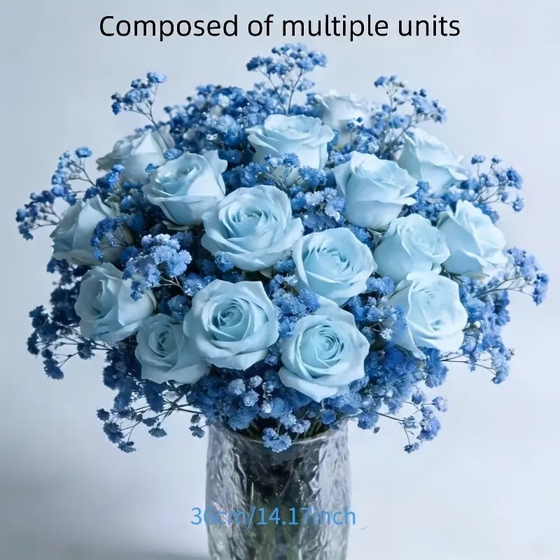 26 Blue Roses & Baby's Breath Bouquet, Lifelike Faux Plastic Flowers, Artificial Flowers Bouquet, Perfect for Graduation, Valentine's Day, Birthday, Home Decor, Gift for Adults & Couples