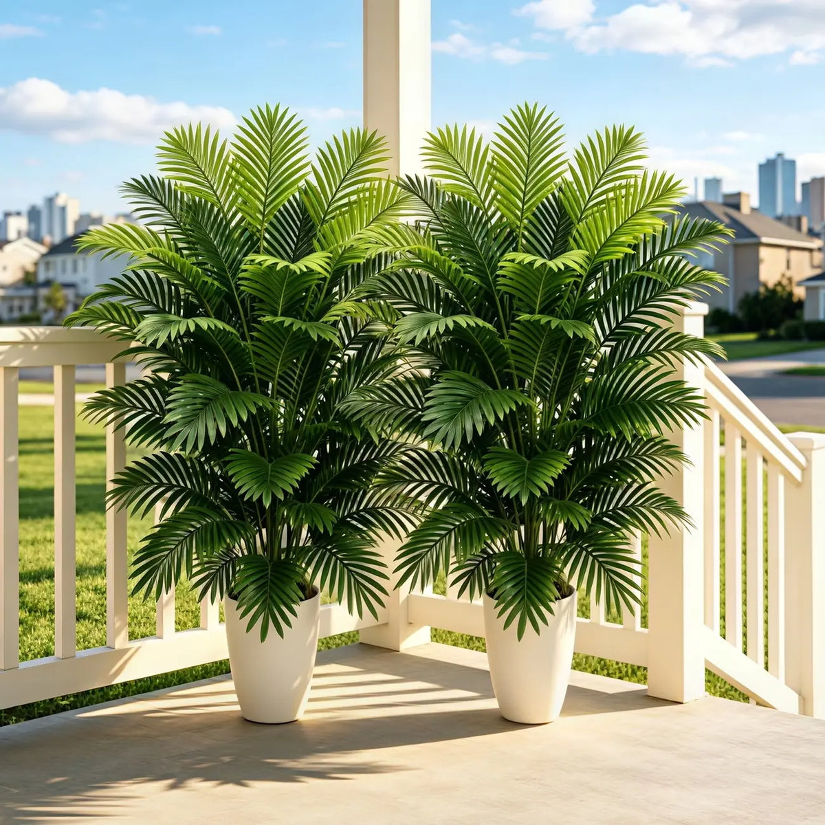 2-Pack Artificial Faux Greenery Areca Palm Trees, 35.43in Lifelike Potted Tropical Plants, Waterproof Plastic Low-Maintenance Decor, Pouch Packed 2-Piece Set for Living Room, Office