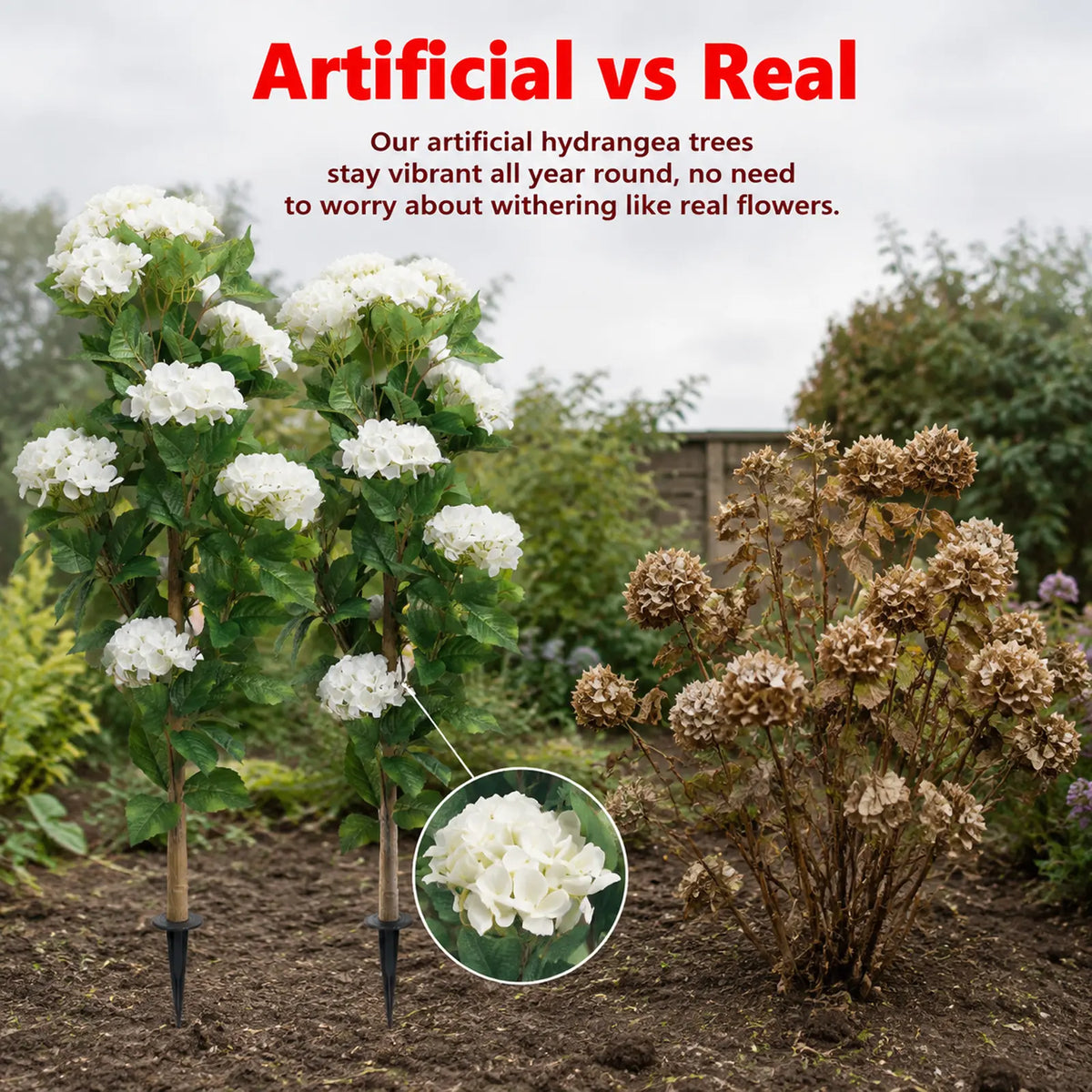 2 Pcs 3 Ft simulation hydrangea tree outdoor UV protection simulation potted plants, simulation silk hydrangea potted plants, indoor and outdoor decoration, hydrangea potted Halloween wedding party decoration.