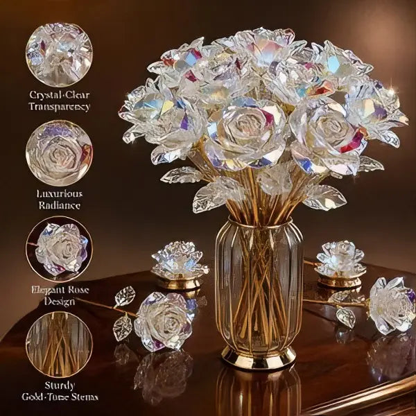 40pcs Sparkly Glass-Like Plastic Artificial Crystal Rose Bouquet - Boxed, Floral Pattern, Easy Care, Elegant for Weddings, Valentine's Day Centerpieces, Casual Gifts for Loved Ones