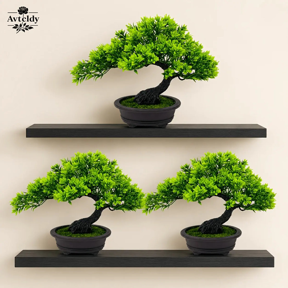 1Pc Artificial Taxus Wallichianus & Welcome Pine Bonsai, 1Pc Faux Evergreen Bonsai with Moss-Covered Pot, Cascading Green Plant Ornament, Decorative Faux Greenery, Christmas Desktop Display, Indoor Home Office Seasonal Decoration