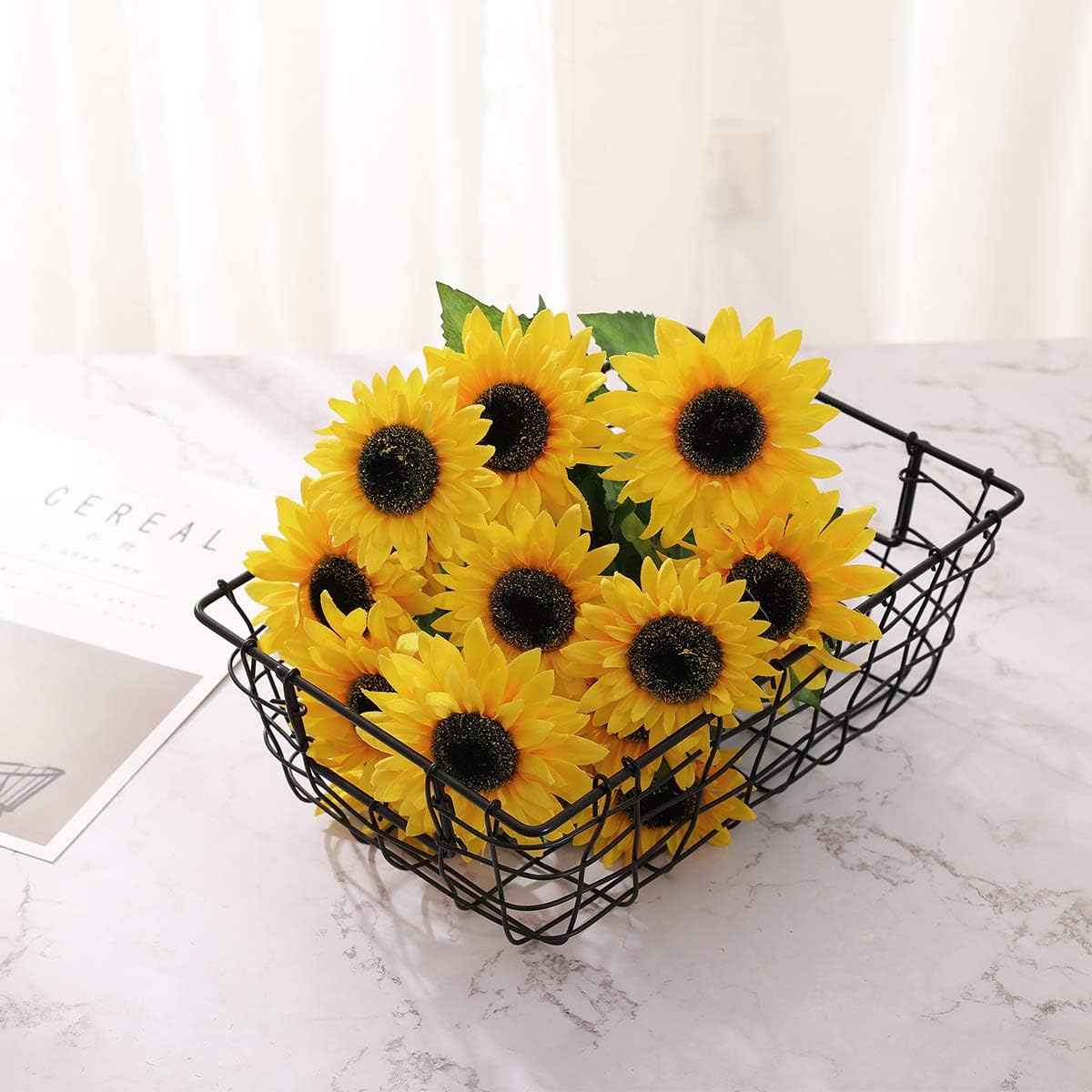 DerBlue 15.74'' Artificial Sunflowers Bouquet with 14 Heads(Two Different Diameter of Flowers) and 40 Leaves Fake Silk Sunflowers Bouquet for Home Office Parties and Wedding Decoration