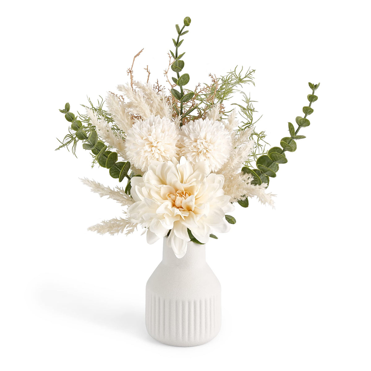 Mkono Fake Flowers in Ceramic Vase, 12.5" Coffee Table Centerpieces, Brown