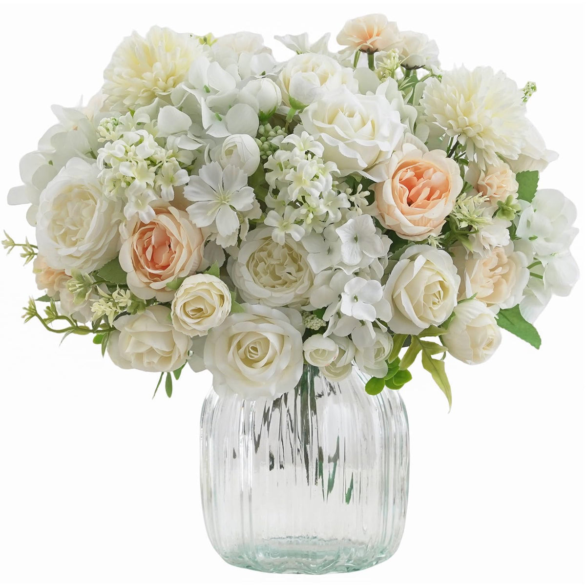 4 Pcs Mixed Artificial Peony Flowers Set-2 Bouquets & 2 Stems, Blue Fake Peony Rose Hydrangea Flowers for Vase Silk Floral Arrangements for Table Centerpiece Wedding Party Bridal Decoration Home Decor