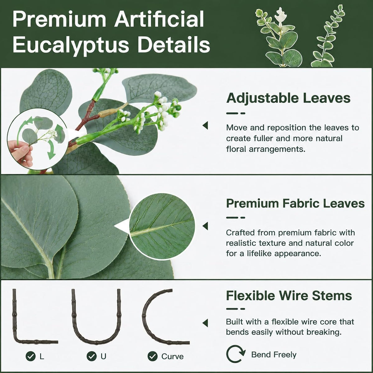 100 Pcs Mixed Artificial Eucalyptus Stems Leaves Bulk, 4 Kinds Faux Greenery Silver Dollar Dried Flowers Plant Leaves for Wedding Decor Centerpieces Vase Bouquet Floral Arrangements