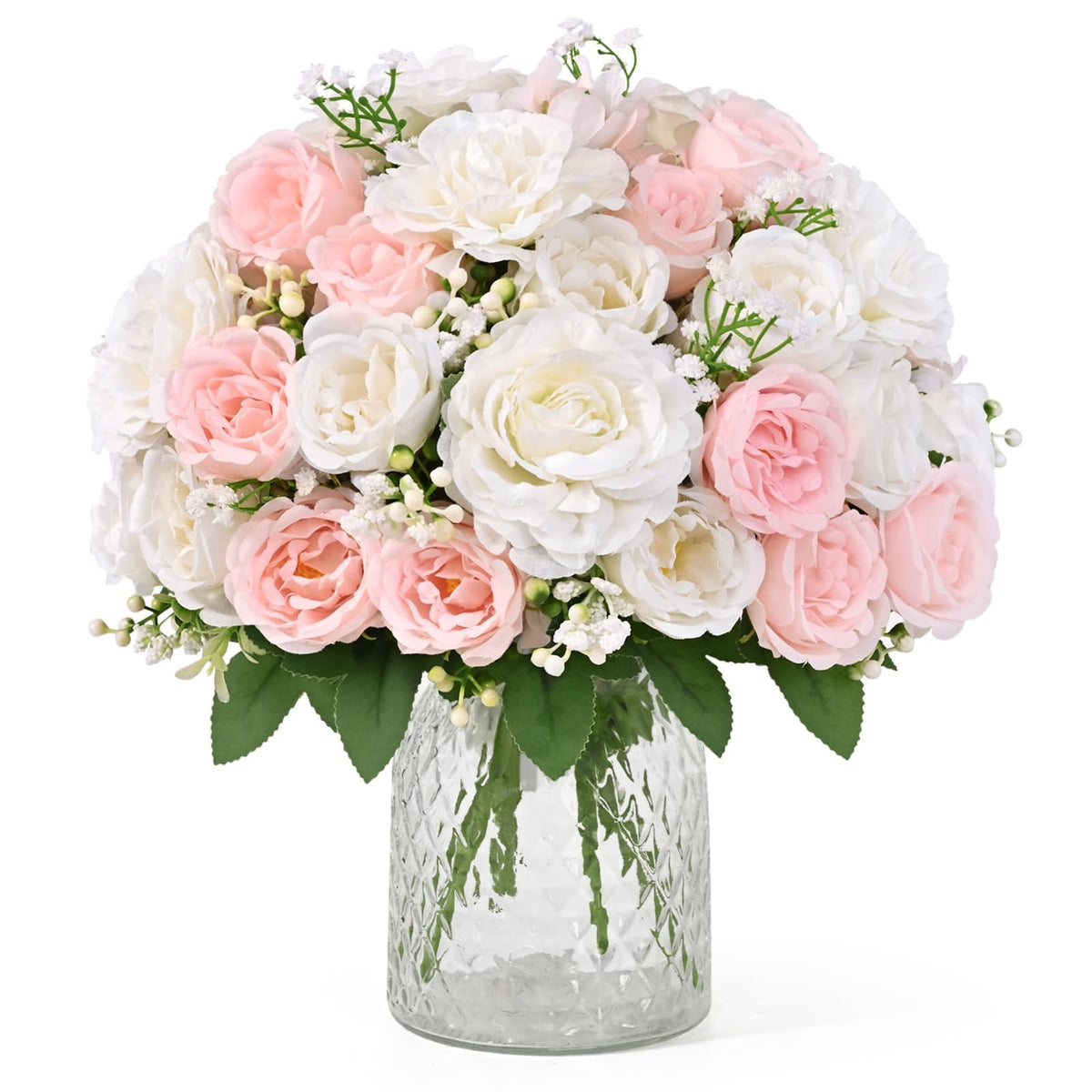 Yastouay 4 Bouquets Peonies Artificial Flowers, Mixed Pink & White