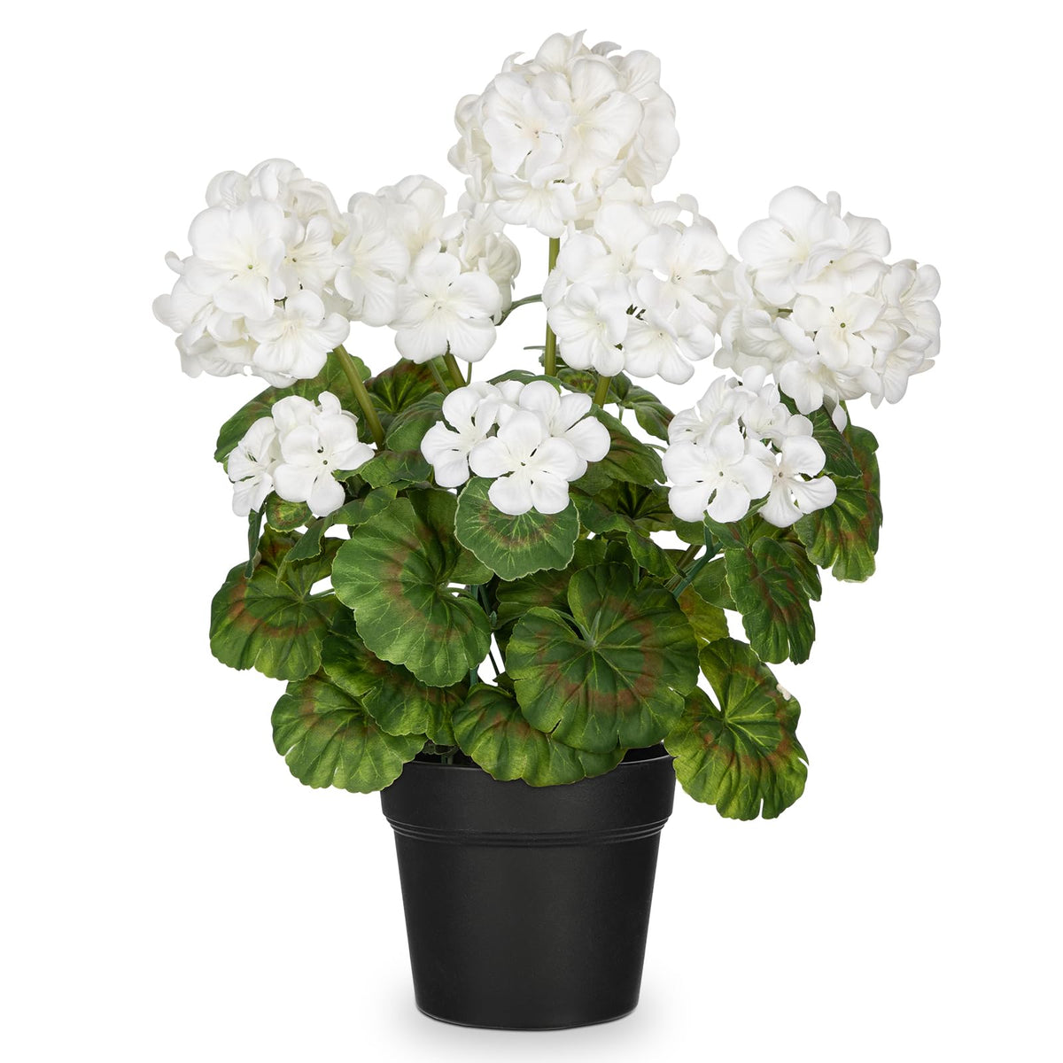 Briful Artificial Geranium Potted Plant – 16” Tall, Realistic Silk Flowers with Vibrant Green Leaves, Pink White Geraniums Fake Flowers for Outdoors Home Décor, Wedding Farmhouse Office Tables Decor