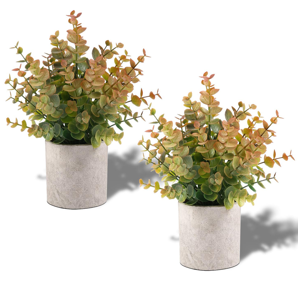 Coferset 2 Pack Small Fake Plants Eucalyptus Potted,Sage Green