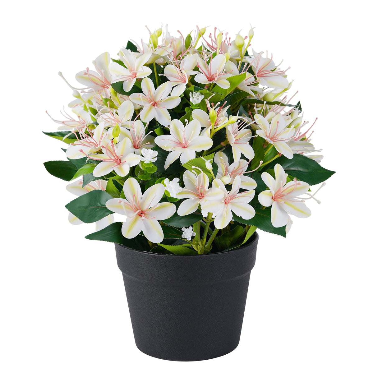 14'' Fake Plants Artificial Lily Flowers in Pot for Home Décor(White)