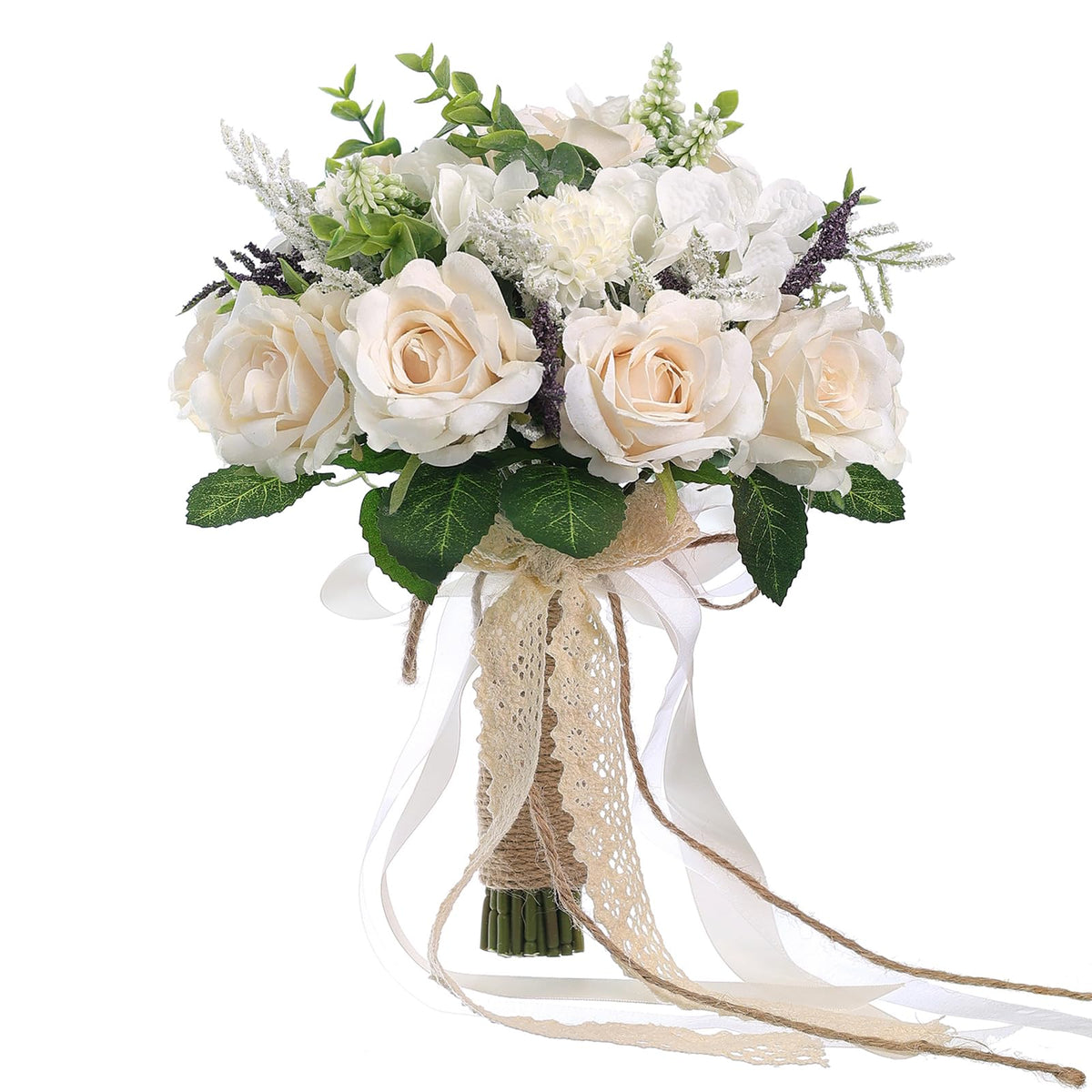 6.5"Artificial Champagne Rose Flower Large Bouquet for Wedding Decor(White)