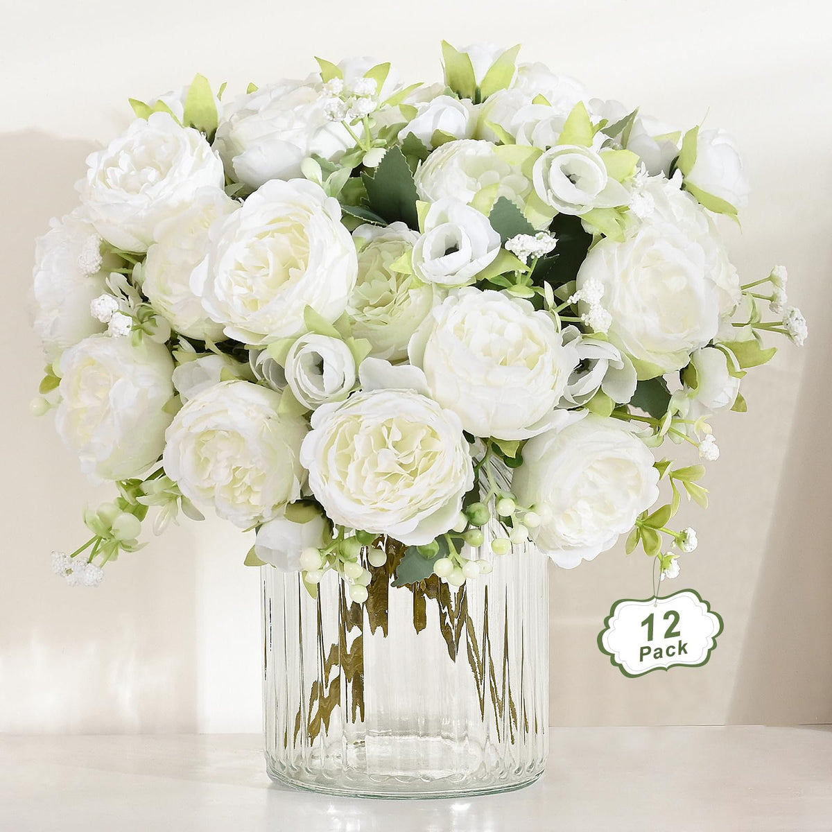 2 Packs Peonies Artificial Flowers, Light Pink Silk Artificial Peonies