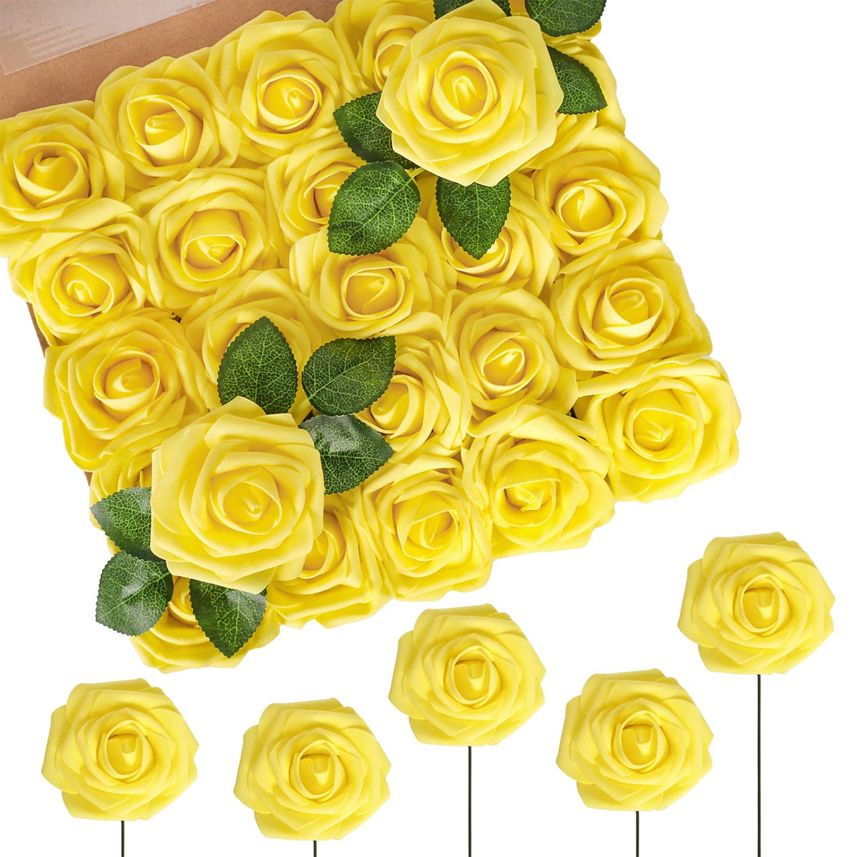 N&T NIETING Artificial Flowers 25Pcs Real Touch Fake Roses Foam Flowers with Stems for DIY Wedding Bridesmaid Bridal Bouquets Centerpieces Home Arrangement Party Tables Decoration,Series Purple
