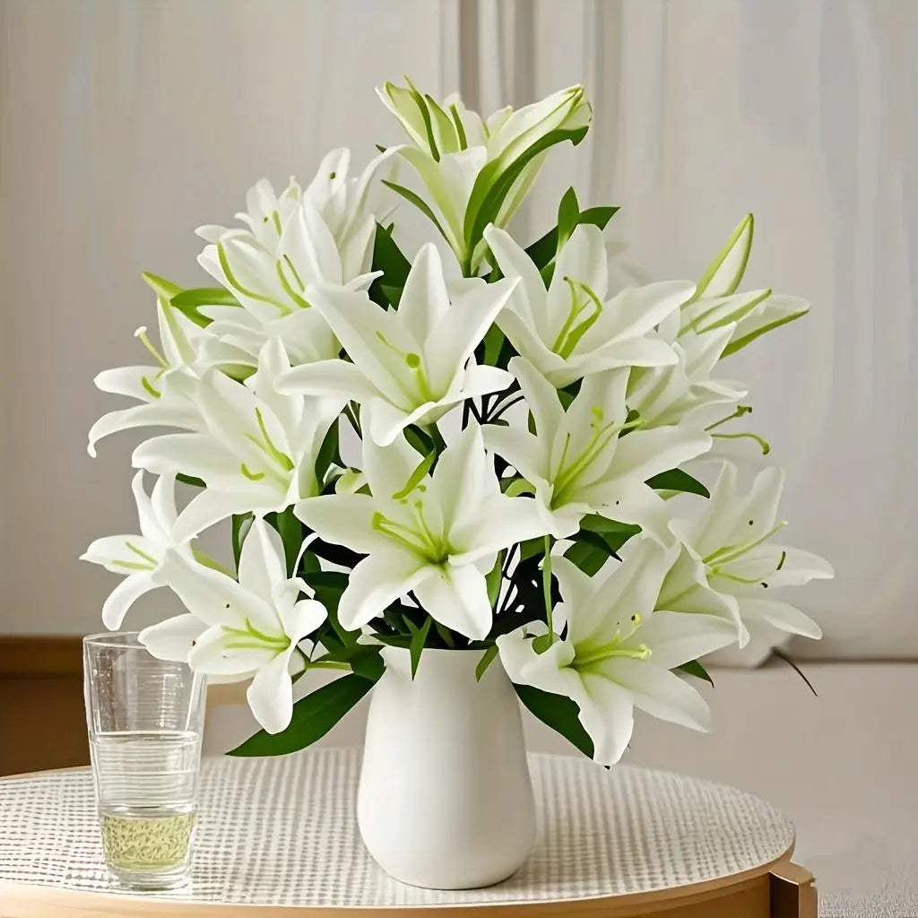 Lily Artificial Flower Bouquet, 1 Head 18 Branches, UV Resistant Realistic Fake Flowers, Home Decor & Special Occasions, No Vase Included