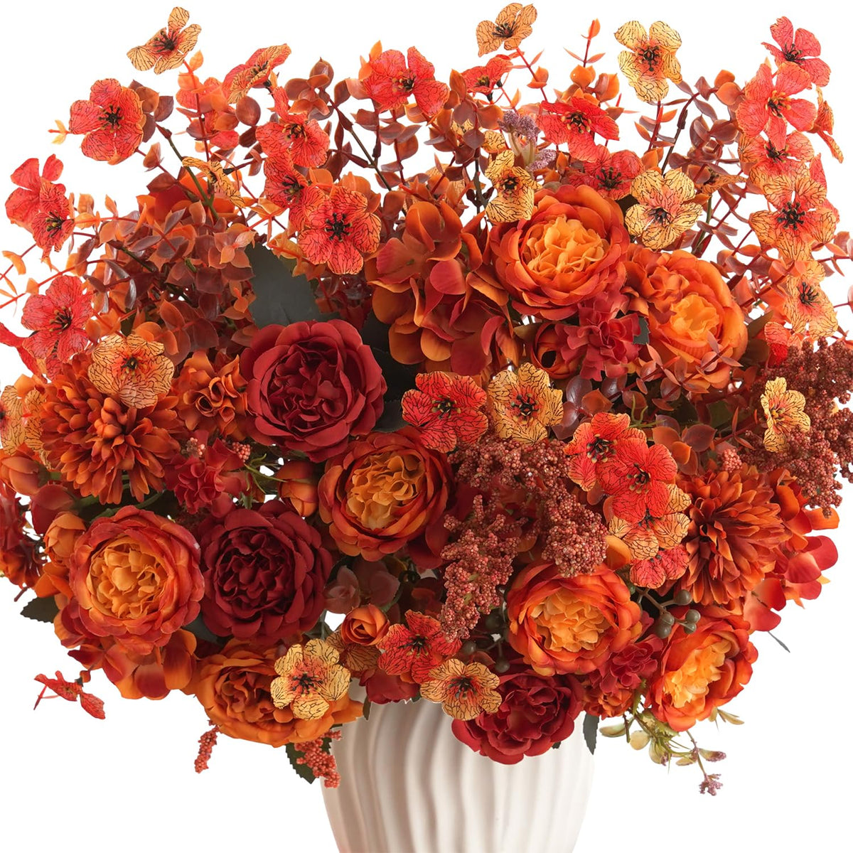 2 Pcs Fall Artificial Peony Hydrangea Bouquet, Burnt Orange Red Silk Faux Flower, Autumn Faux Floral Arrangements for Wedding Table Centerpiece Thanksgiving Halloween Farmhouse Indoor Outdoor Decor