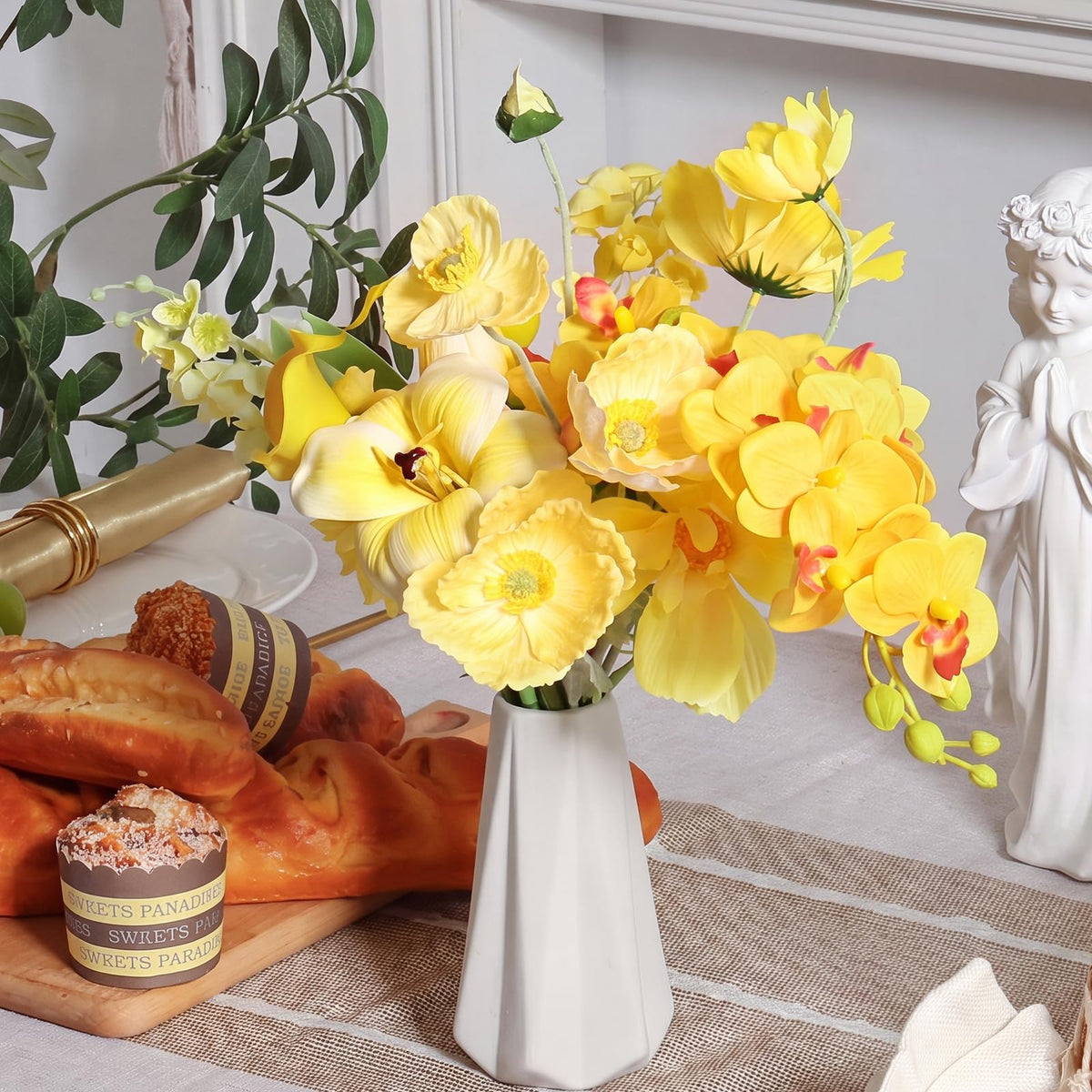 CEWOR Artificial Sunflowers Fake Cemetery Flowers for Grave Bouquet with Sunflowers for Bridal Bouquets Wedding Centerpieces Decor Party Table Gravesites Fall Floral Arrangements Home Decoration