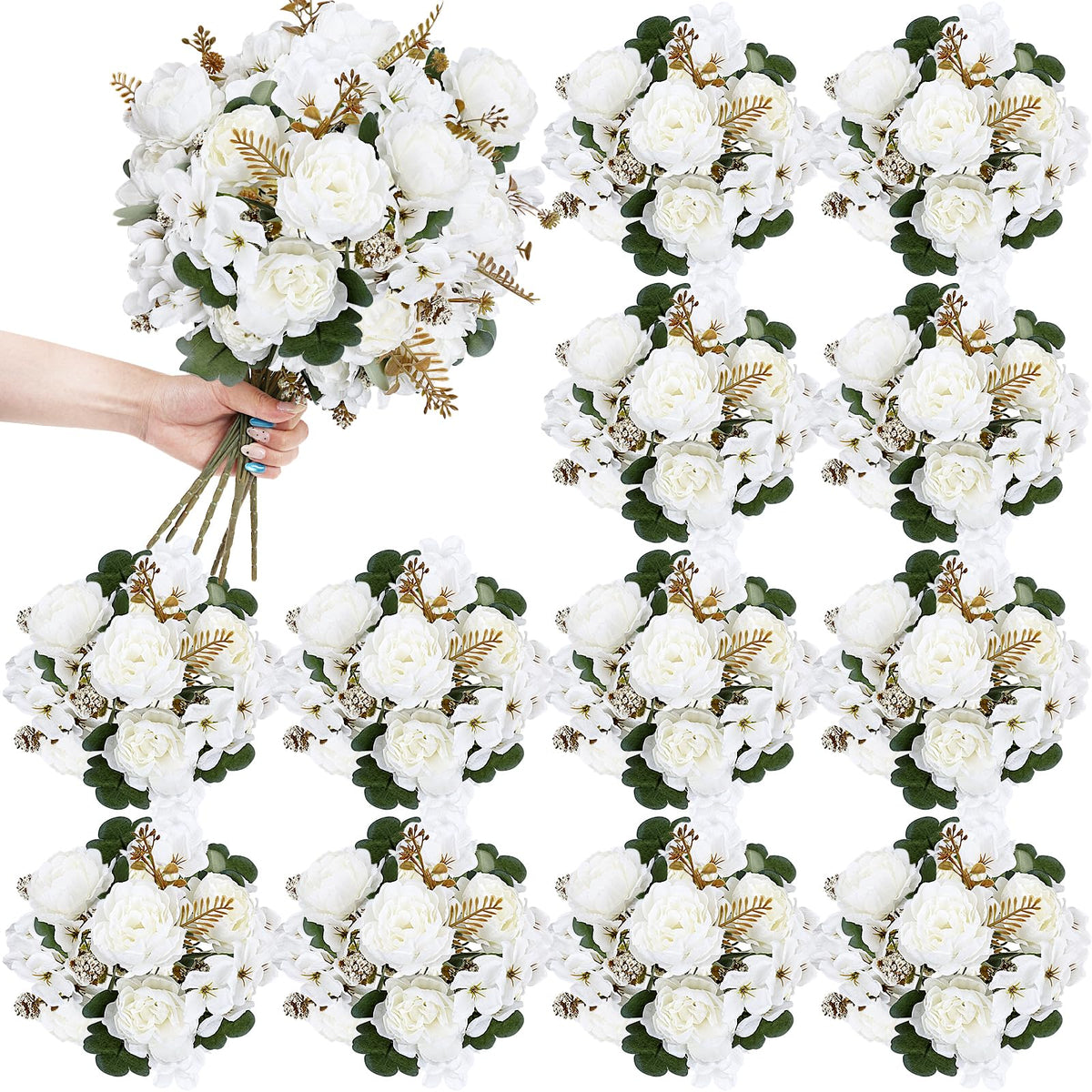 6 Bundles Champagne Peonies Artificial Flowers for DIY