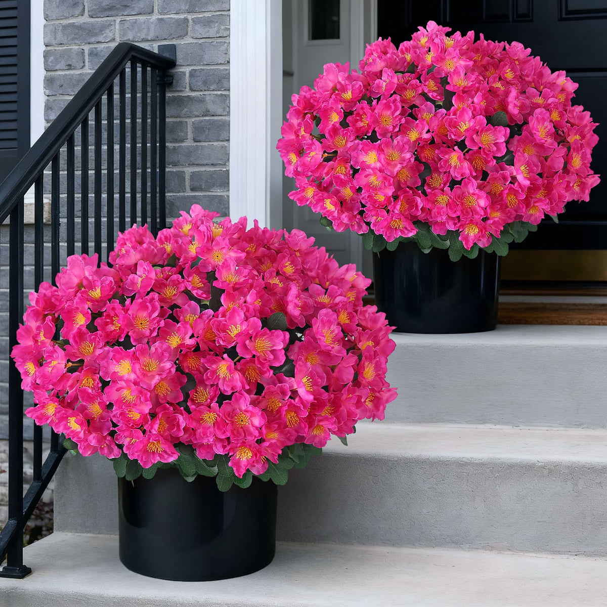 2Pcs Artificial Fall Camellia Topiary Ball Trees for Front Porch(Orange)