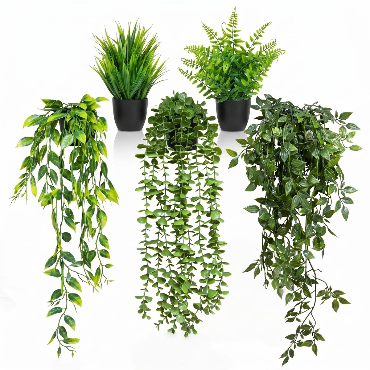 5 Pack Fake Plants - Artificial Hanging Plants & Small Potted Faux Eucalyptus Fern Ivy, UV Resistant Maintenance-Free, for Shelf Wall Desk Home Office Bathroom Indoor Outdoor Decor