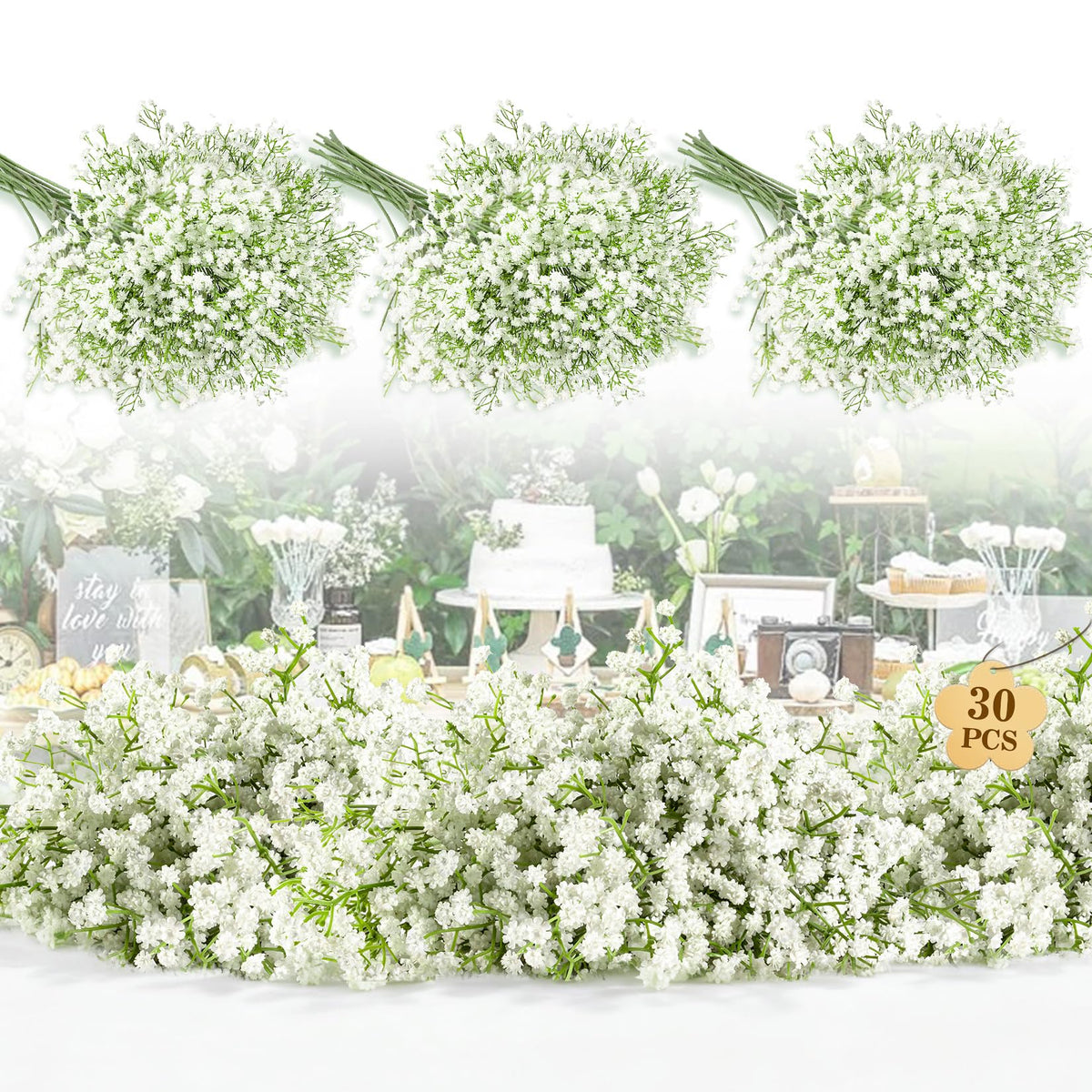 MAQIHAN 6 Babys Breath Artificial Flowers - White Faux Gypsophila Bouquet