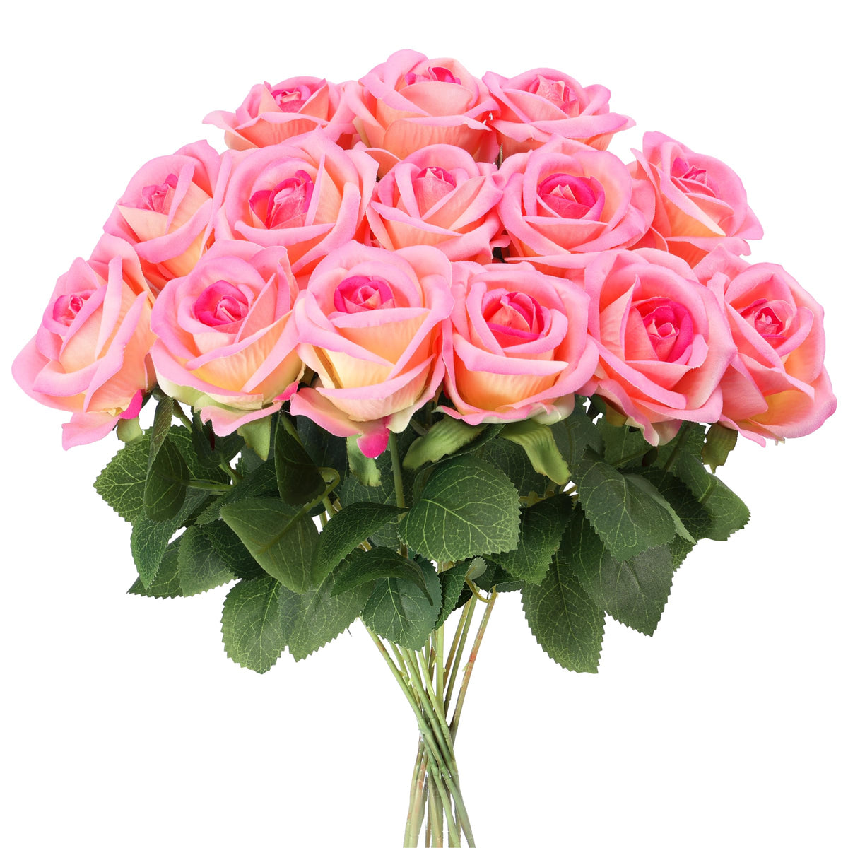 Auihiay 14PCS Red Roses Artificial Flowers, Fake Red Roses Bouquet