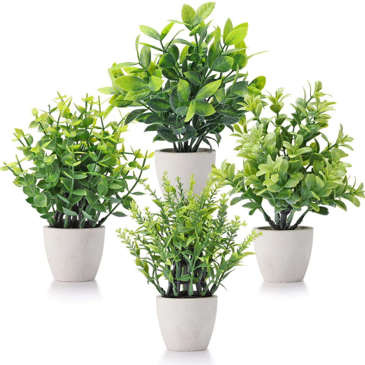 4 Pack Fake Plants Mini Artificial Greenery Potted Plants Bathroom Decor