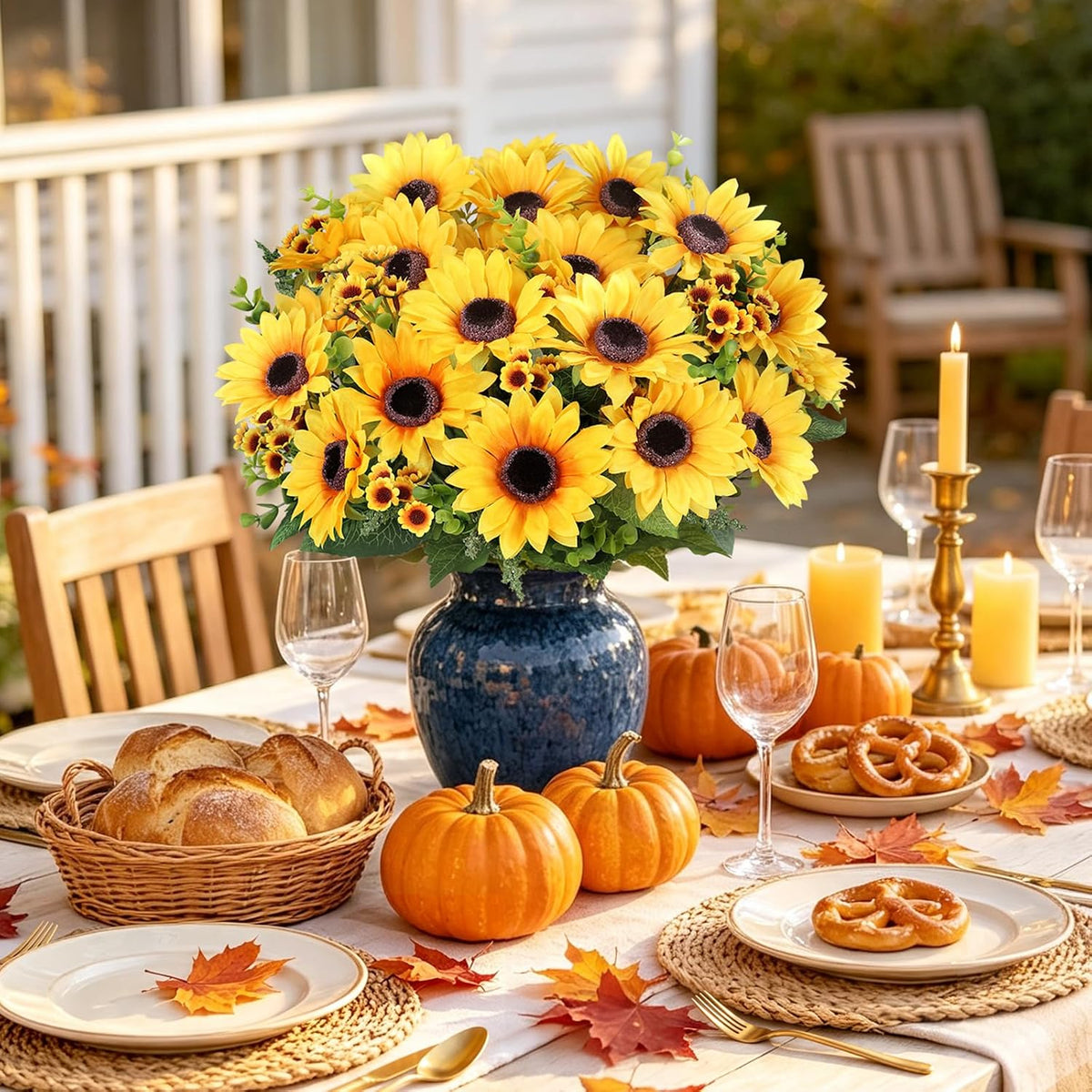 AmyHomie Artificial Sunflowers for Outdoors Fall Decor, 2 Bouquets