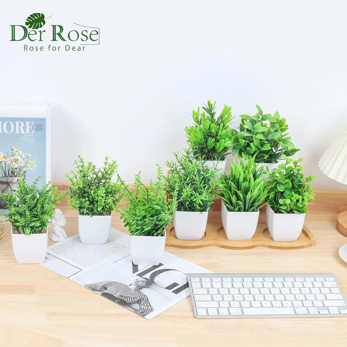 Der Rose 8-Pack Decorative Plastic Fake Indoor Plants Set - Lifelike Fake Potted Small Plants for Home Office, Dorm Desk & New Home Decor, Summerwins Mid Year Sale