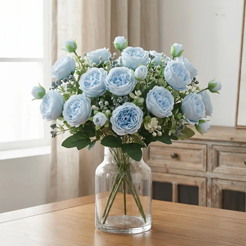 4 Bundles of Artificial Peony Bouquets, Realistic Blue-/blue- Flowers, Ideal for Weddings, Parties, Home Decor, Centerpieces, Artificial Flower Decoration