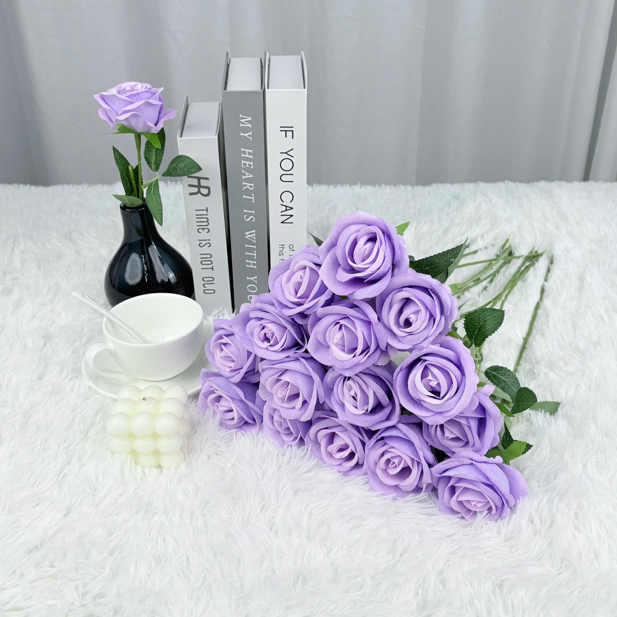 YBLIOUKE 10/20/50 Pcs Long-Stem Fabric Artificial Silk Roses - Photorealism Fake Flowers, Artificial Plants Bouquet for DIY Decoration, Wedding Centerpiece, Study Home Decor, Long-Lasting for Repeat Events