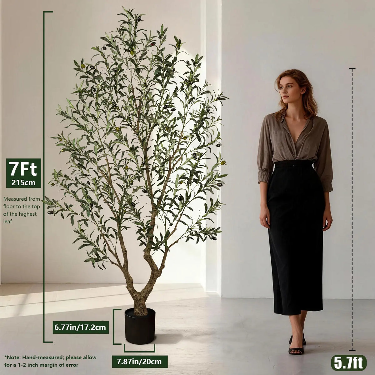 Artificial Olive Tree (Optional Round White Plastic Pot) — Features A Sturdy Trunk And Realistic Fruit; Available In Heights Ranging From 5 To 8 Feet, Making It An Ideal Choice For Home And Office Décor
