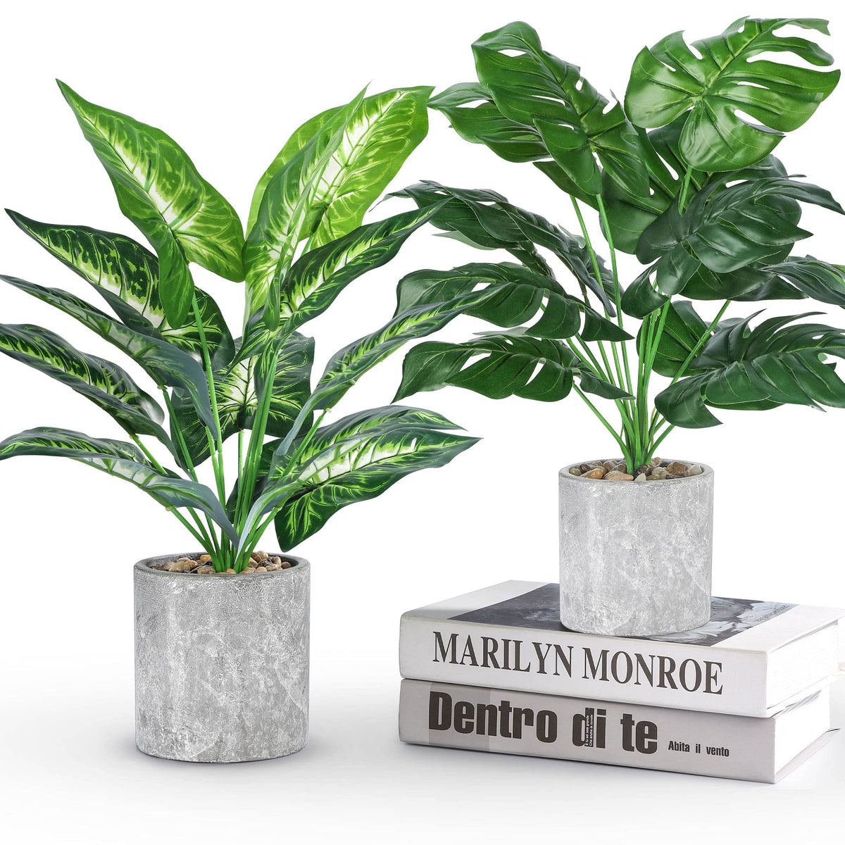 Der Rose 2 Pack 16" Indoor Fake Plants for Desk Shelf Bathroom Decor