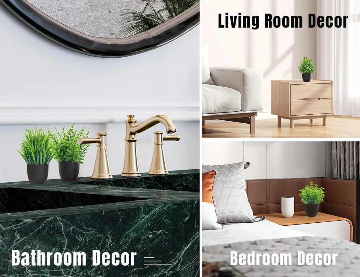 summerwins 4-Pack Small Artificial Fake Plants in Black Pots - Faux Greenery Plants, Unique Decor, House Accessories for Bedroom Items, Apartment Stuff, Home Office Table & Dorm Desk Decor (Mid Year Sale)