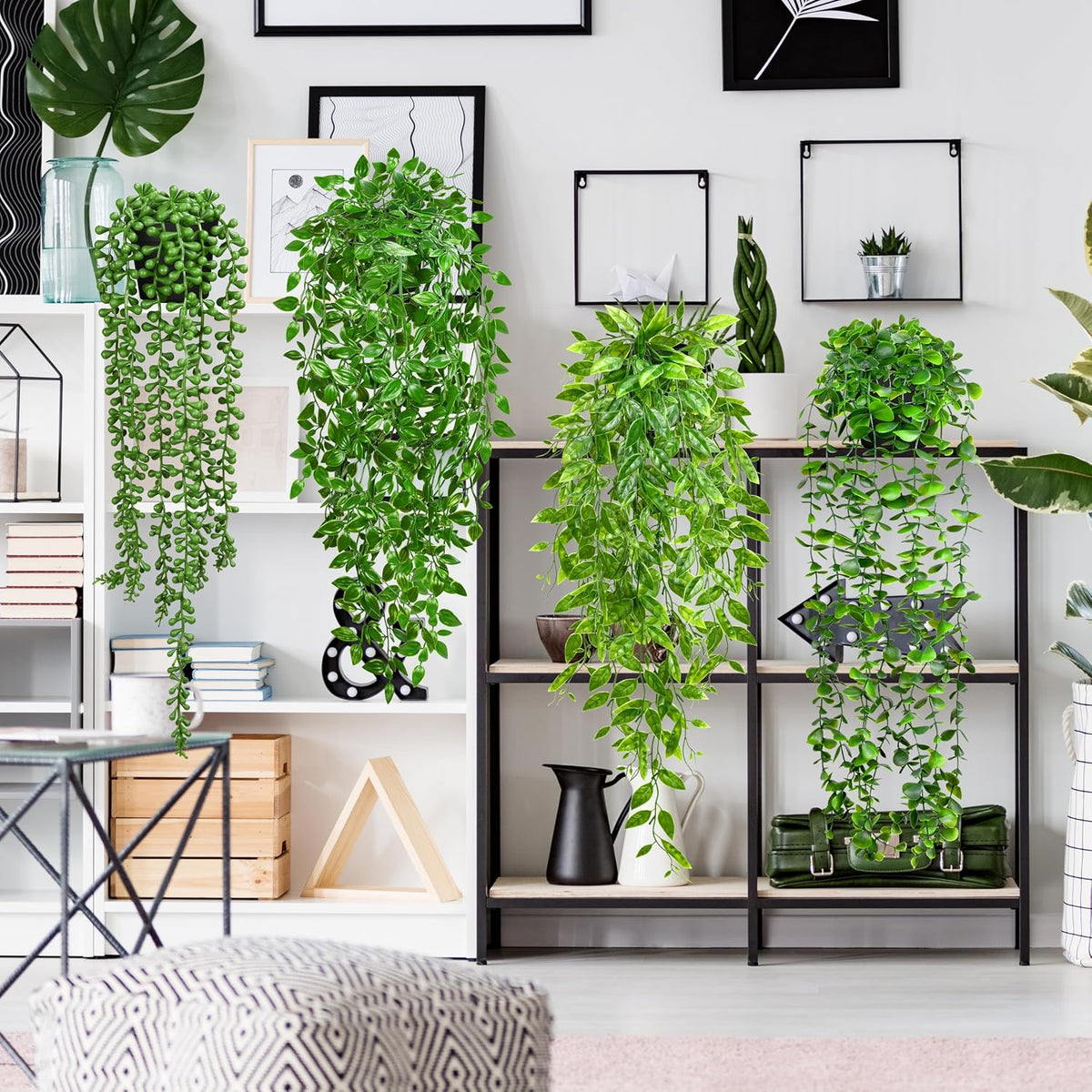 Palonu 4Pcs Artificial Hanging Plants with Cascading Faux Vines
