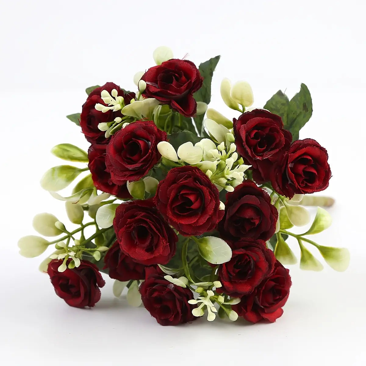 4pc Artificial Mini Rose Bouquet - Vibrant, Lifelike Artificial Flower, Realistic Faux Flowers with Lush Greenery for Home, Garden, Weddings & Special Events - Perfect for Valentine's, Thanksgiving, Mother's Day Decor