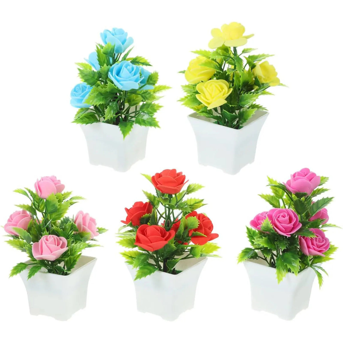 5 Pack Small Fake Plants Mini Artificial Faux Plants with Rose Flowers Artificial Potted Plant for Home Room Farmhouse Bathroom Decor Indoor
