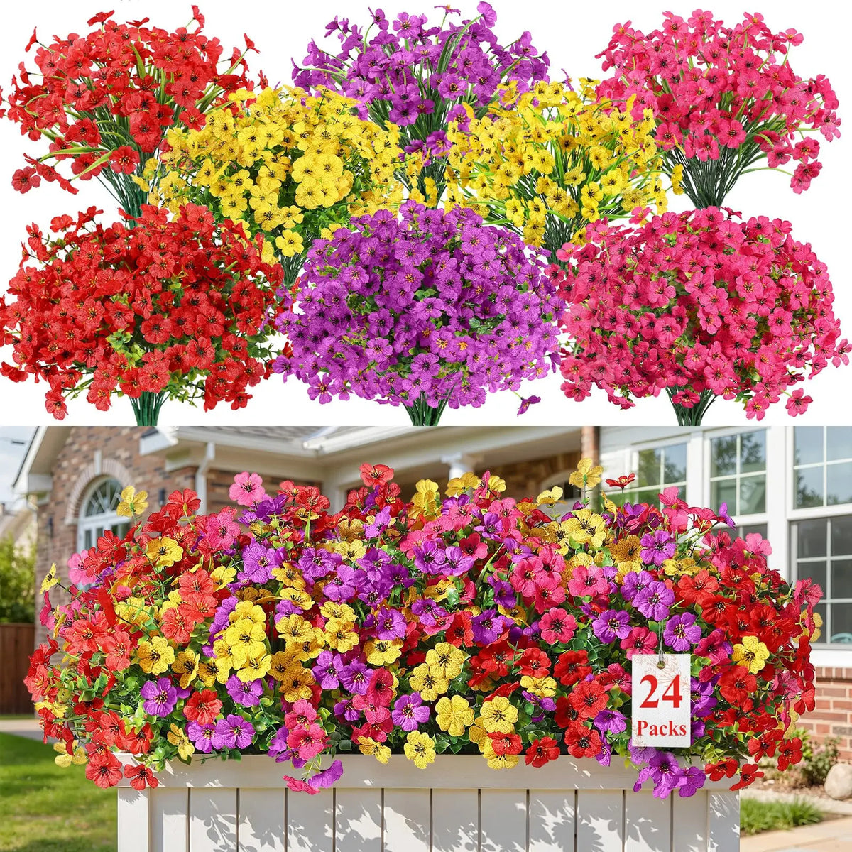 SHareconn 20/24-Set Silky Faux Daisy & Eucalyptus Leaf Plastic Artificial Flower Bouquet, UV-Resistant Elegant Artificial Plants with Flower Design, Outdoor Porch-Garden & Home Decor Ornaments, Decorative