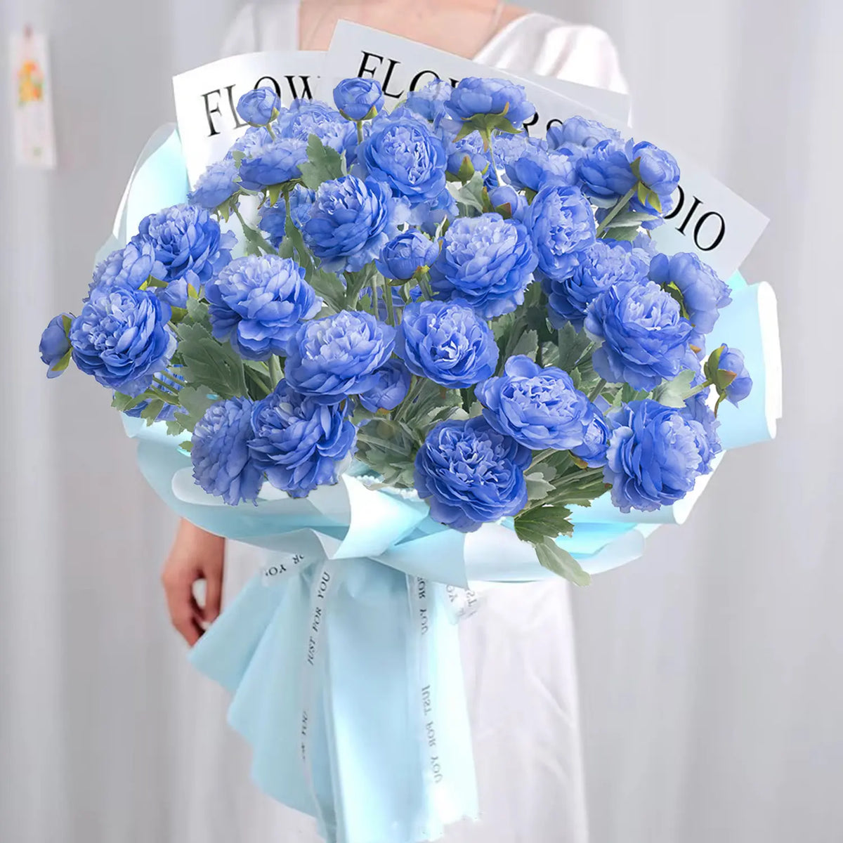 Molilito Artificial Peony & Ranunculus Bouquet, Pink Mix, White or Blue, 10/20 Stems for Wedding Centerpieces & Home Decor