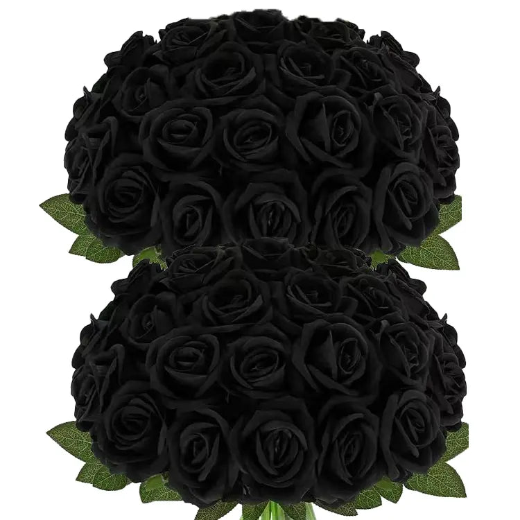 YBLIOUKE 50/100 Pcs High-Quality Silk-Plastic Red Decorative Artificial Bouquets, Long Iron Stems with Leaves, Iron Wire Shape Stability, for Kitchen, Office, Family Bouquets, Valentine's Day Wedding Decor Vase Arrangements