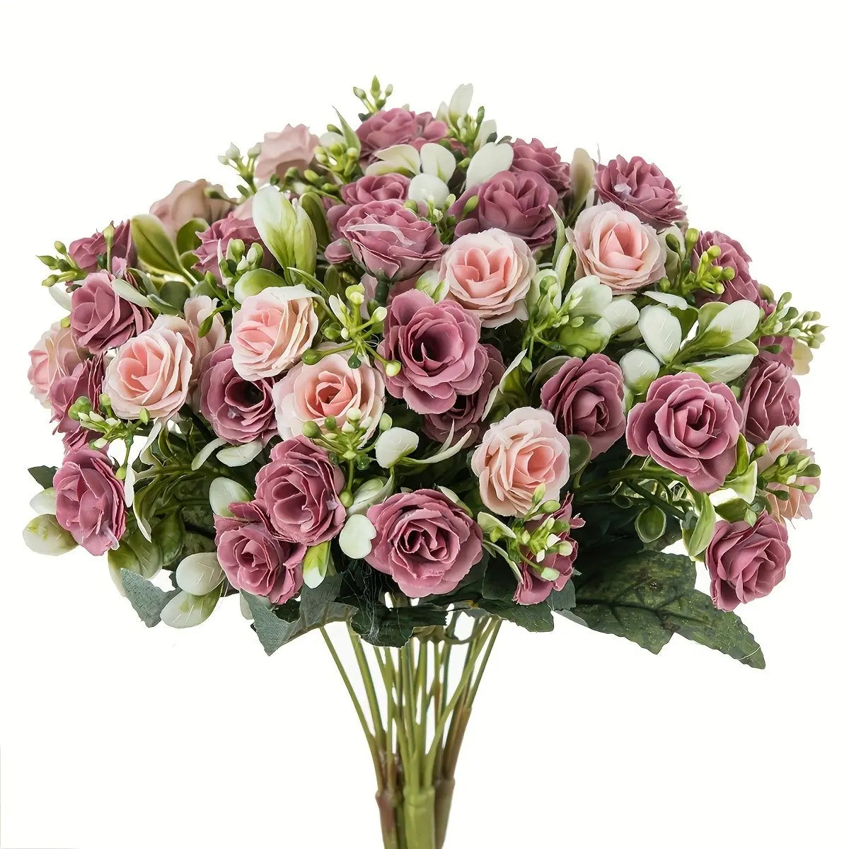4pc Artificial Mini Rose Bouquet - Vibrant, Lifelike Artificial Flower, Realistic Faux Flowers with Lush Greenery for Home, Garden, Weddings & Special Events - Perfect for Valentine's, Thanksgiving, Mother's Day Decor