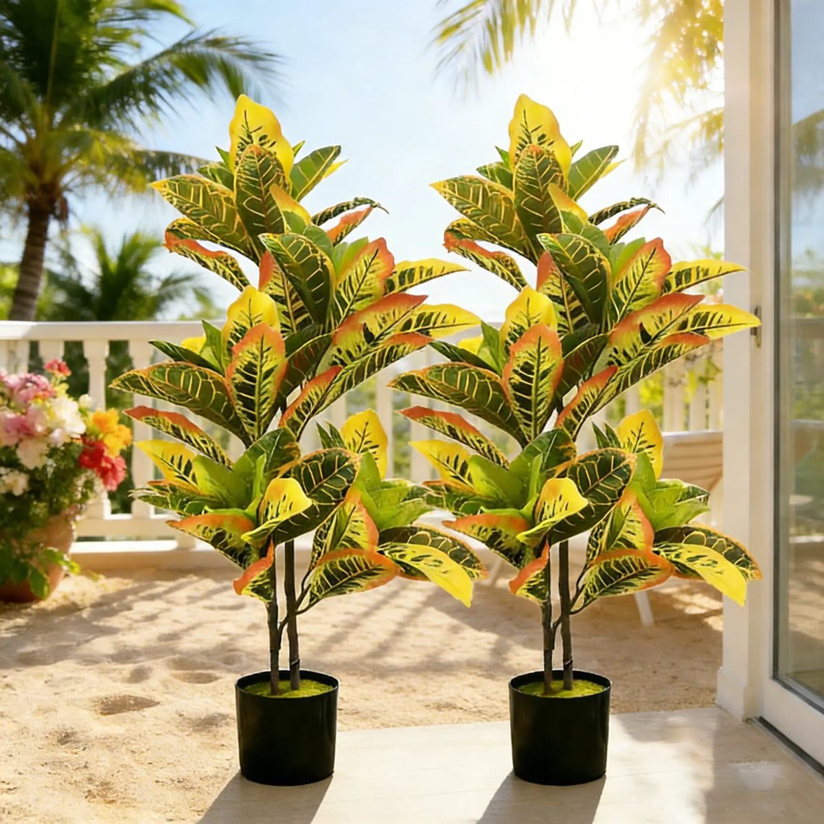 35” Artificial Croton Potted Plant with UV Proof Low Maintenance Decor Perfect for Home Patio Good Vibes Happy Home