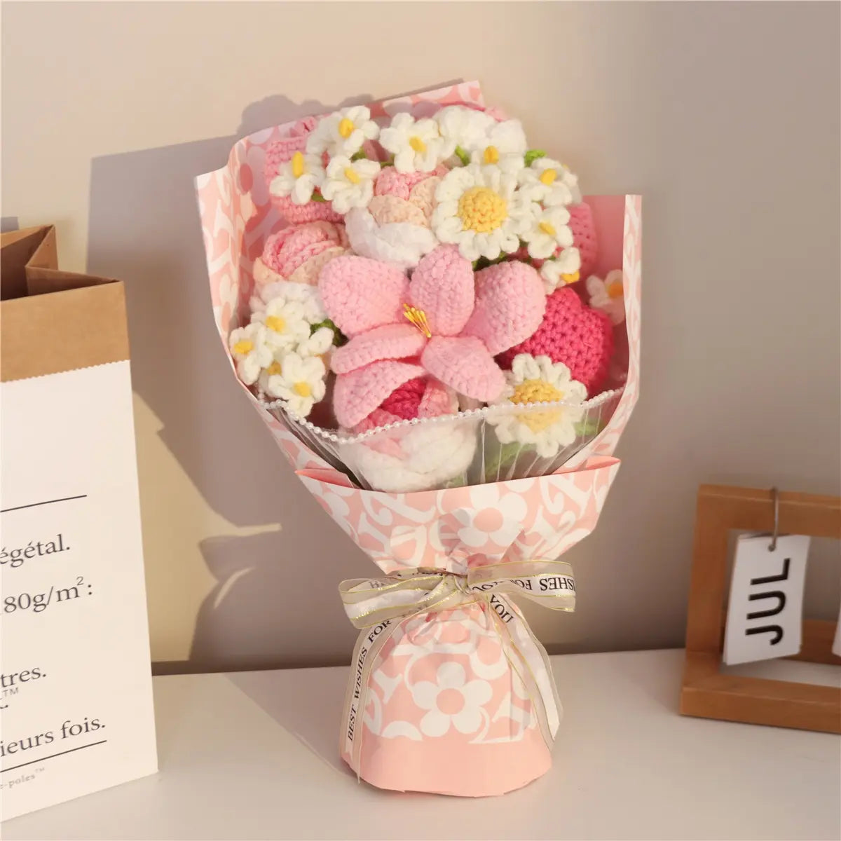 Handmade Crochet Bear Rose Bouquet, Packaging, Artificial Flowers, Valentine's Day Gift, Anniversary Present