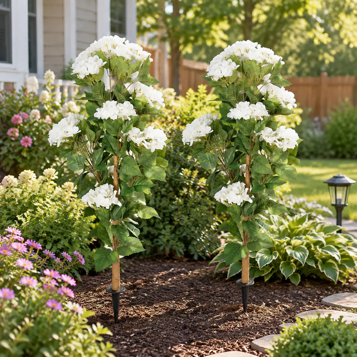 2 Pcs 3 Ft simulation hydrangea tree outdoor UV protection simulation potted plants, simulation silk hydrangea potted plants, indoor and outdoor decoration, hydrangea potted Halloween wedding party decoration.